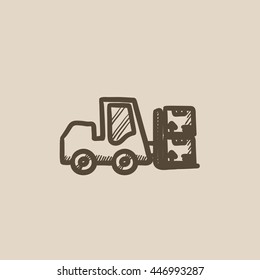 Forklift vector sketch icon isolated on background. Hand drawn Forklift icon. Forklift sketch icon for infographic, website or app.