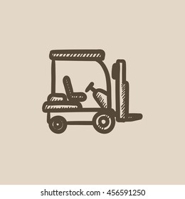 Forklift vector sketch icon isolated on background. Hand drawn Forklift icon. Forklift sketch icon for infographic, website or app.