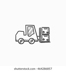 Forklift vector sketch icon isolated on background. Hand drawn Forklift icon. Forklift sketch icon for infographic, website or app.