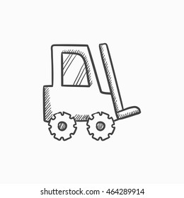 Gabelstapler, Vektorgrafik Symbol einzeln auf Hintergrund. Handgezeichnetes Gabelstapler-Symbol. Gabelstapler-Skizze für Infografik, Website oder App.