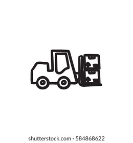Icono de esbozo del vector de elevación de horquilla aislado en el fondo. Icono de elevación de la horquilla dibujado a mano. Icono de boceto de carretilla elevadora para infografía, sitio web o aplicación.
