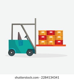 forklift vehicle with boxes . 