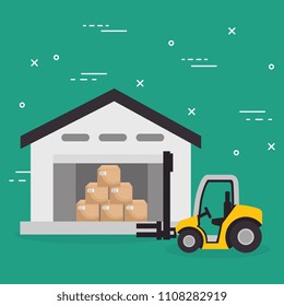 forklift vehicle with boxes logistic services
