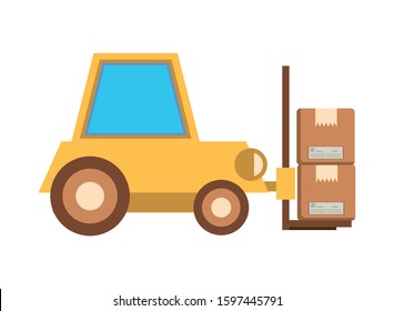 forklift vehicle service with boxes vector illustration design