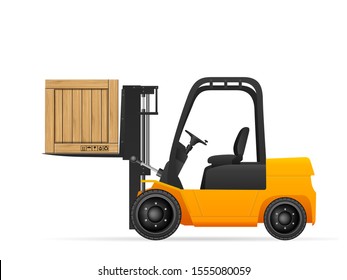 Forklift with wooden box on a white background.