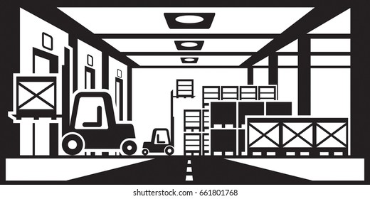 carretillas elevadoras distribuyen paletas en el almacén - ilustración vectorial