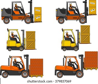 Forklifts. Heavy construction machines. Vector detailed illustration of heavy equipment and machinery