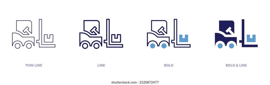 Forklifts icon in 4 different styles. Thin Line, Line, Bold, and Bold Line. Duotone style. Editable stroke.