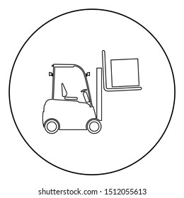 Forklifts truck Lifting machine Cargo lift machine Cargo transportation concept icon in circle round outline black color vector illustration flat style image