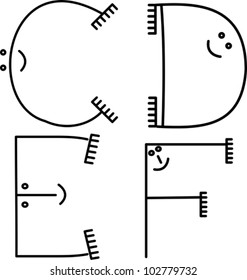 Forkman Font - c-d:  Alphabet created with simple forks and cute faces shaped to make letters