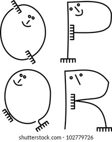 Forkman Font - o-r:  Alphabet created with simple forks and cute faces shaped to make letters