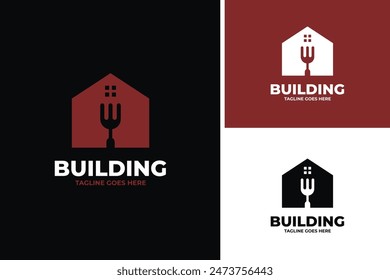 Tenedores y diseño de logotipo de construcción para la idea de Ilustración vectorial de Plantilla de restaurantes