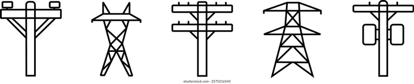 forks and knives Electrical tower high voltage icons set. Outline illustration of 25 electrical tower high voltage vector