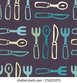 forks and knives purple seamless pattern