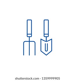 Forks, mini trowel  line icon concept. Forks, mini trowel  flat  vector symbol, sign, outline illustration.
