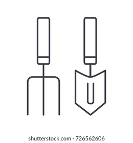 forks, mini trowel  vector line icon, sign, illustration on background, editable strokes