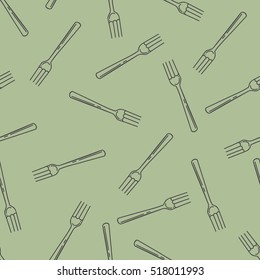 Forks on green background. Kitchen seamless pattern.
