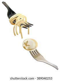 forks with spaghetti and dumpling for your design