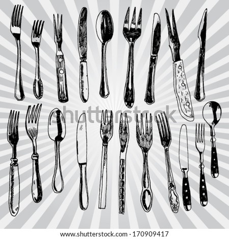 Forks Spoons Hand Drawn Stock Vector (Royalty Free) 170909417