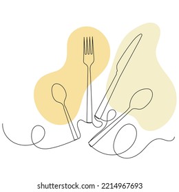 forks, spoons one continuous line drawing, vector