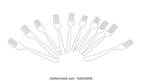 Forks Vector Sketch drawn a lot of ten on a white background