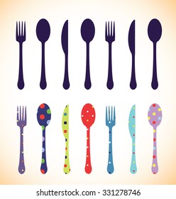 Fork,spoon and knife,colourful set