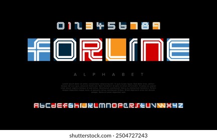 Forline creative modern geometric urban alphabet font. Digital abstract futuristic, game, techno, robot, music, logo, sport, minimal technology typography. Simple numeric vector illustration