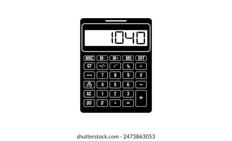 Form 1040, calculator, black isolated silhouette