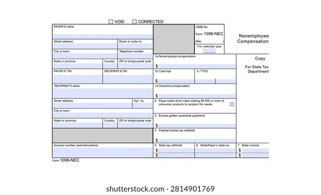 Form 1099-NEC fillable form, color vector illustration