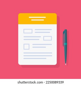 Form application filling icon vector or tax document paper list with pen illustration flat design, job questionnaire statement write, loan admission apply, survey claim, register submission agreement