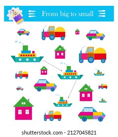 Form big to small. Puzzle game for kids. Attention tasks for children. 