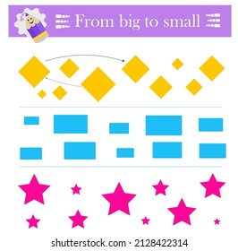 Form big to small. Puzzle game for kids. Attention tasks for children. 