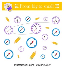 Form big to small. Puzzle game for kids. Attention tasks for children.