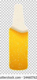 The form of a bottle with beer foam and bubbles. Vector pattern on a transparent background