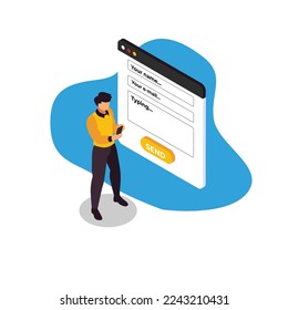 Formulario para recopilar información isométrica 3d concepto de ilustración vectorial para banner, sitio web, ilustración, página de aterrizaje, volante, etc.