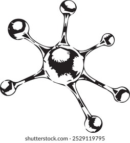 form composed of a large sphere with five smaller spheres branching off from it resembling a stylized star shape. The image could be used in design projects or to represent a concept of interconnected