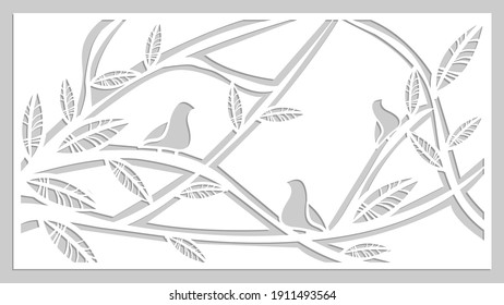 form for cutting, birds for cutting, stencil for handmade, template for coloring, white paper on a gray background, embossing and cutting on a plotter