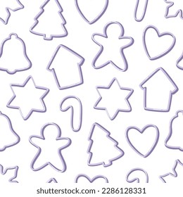 Form for cutting gingerbread seamless pattern. Christmas cookie, homemade cookie. Hand drawn vector illustration