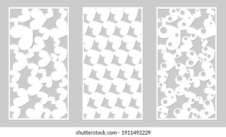 form for cutting, hearts for cutting, stencil for handmade, template for coloring, white paper on a gray background, embossing and cutting on a plotter