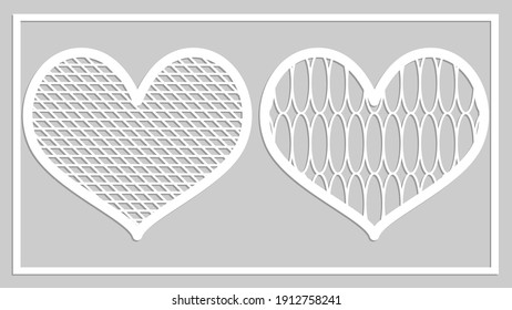 form for cutting, hearts for cutting, stencil for handmade, template for coloring, white paper on a gray background, embossing and cutting on a plotter
