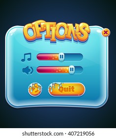 Form designed game user interface (GUI) for video games, computers. Options select window. Vector illustration.