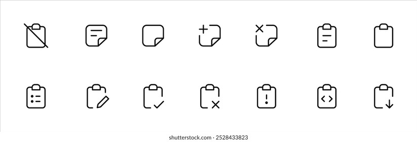 Preenchimento de formulário, entrada, ícones de documentos de papel. Símbolo de linha. Ícone Arquivo. Papel escrito dobrado. Ícone Linha - vetor de ações. Para o uso da interface do usuário e do aplicativo móvel, interface do site.