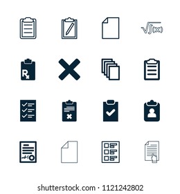 Form icon. collection of 16 form filled and outline icons such as paper, clipboard, signed document, checklist, cross. editable form icons for web and mobile.