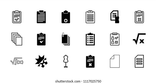 Form icon. collection of 18 form filled and outline icons such as pointing on document, square root, cold and hot mode, mannequin. editable form icons for web and mobile.