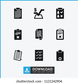Form icon. collection of 9 form filled icons such as mathematical square, clipboard, checklist, check list, pointing on document. editable form icons for web and mobile.