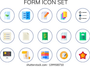 form icon set. 15 flat form icons.  Simple modern icons about  - paper, list, file, invoice, papers, coding, contract, walk of fame