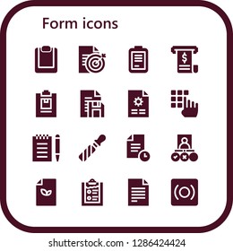  form icon set. 16 filled form icons. Simple modern icons about  - Clipboard, Document, Form, Invoice, Notepad, File, Password, Tasks, Paper, Record