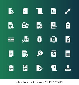 form icon set. Collection of 25 filled form icons included Password, List, File, Clipboard, Cube, Document, Tasks, Bill, Exam, Notepad, Invoice, Doc
