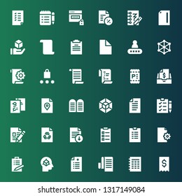 form icon set. Collection of 36 filled form icons included Invoice, File, List, Prescription, Cube, Check list, Paper, Commandments, Taxes, Password, Clipboard, Notepad, Document
