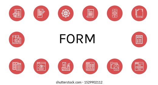 form icon set. Collection of Bill, Paper, Worldwide, Password, Archive, Price list, Clipboard, Checklist icons